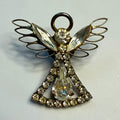 Gold Tone Clear Crystal Rhinestone Guardian Angel Pin Brooch Prong Set 1.47in
