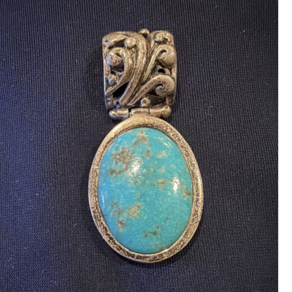 Vintage Barse Sterling Silver 925 Turquoise Oval Pendant Bezel Setting Signed
