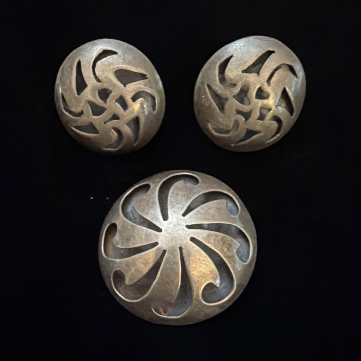 Taxco Vintage Sterling Silver Brooch & Earrings Jewelry Set, Mexico