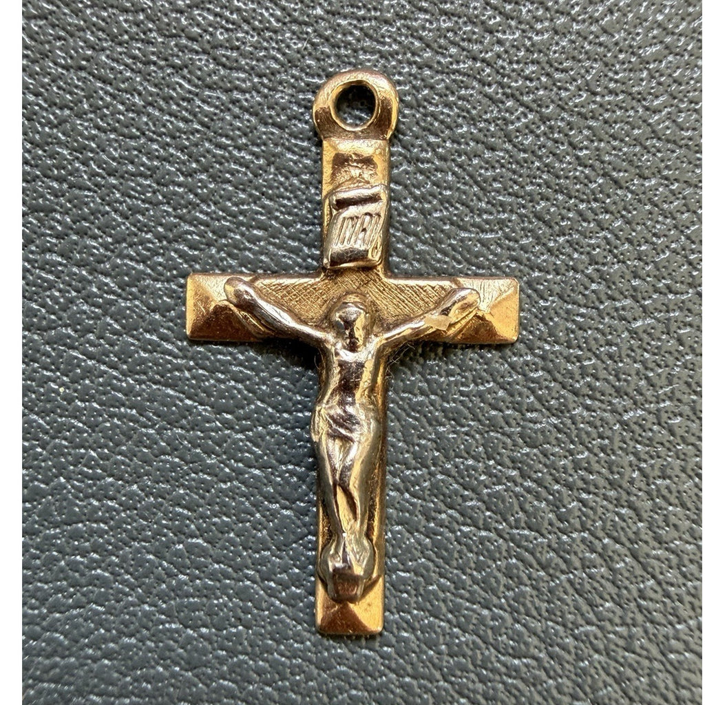14K Yellow Gold INRI Crucifix Cross Pendant Charm Jesus Christ Vintage