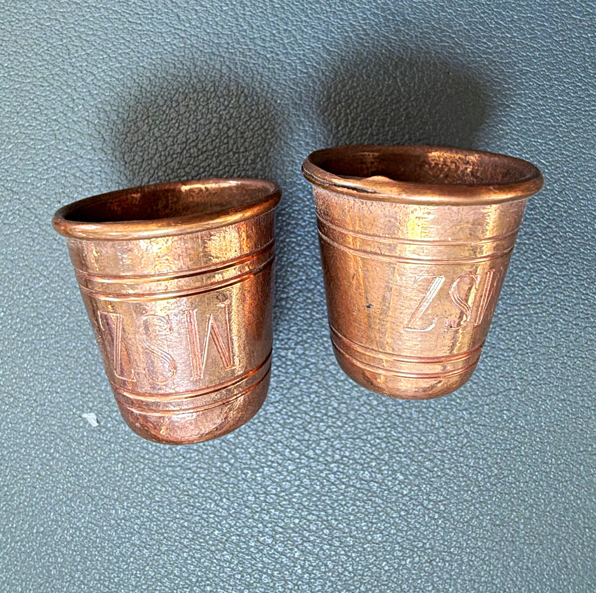 MSZ Pair of Copper Thimbles w/ Monogram Engraving Made in Italy Collectible