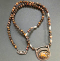 Vintage 925 Sterling Silver Leopard Skin Jasper Pendant Beaded Necklace Artisan