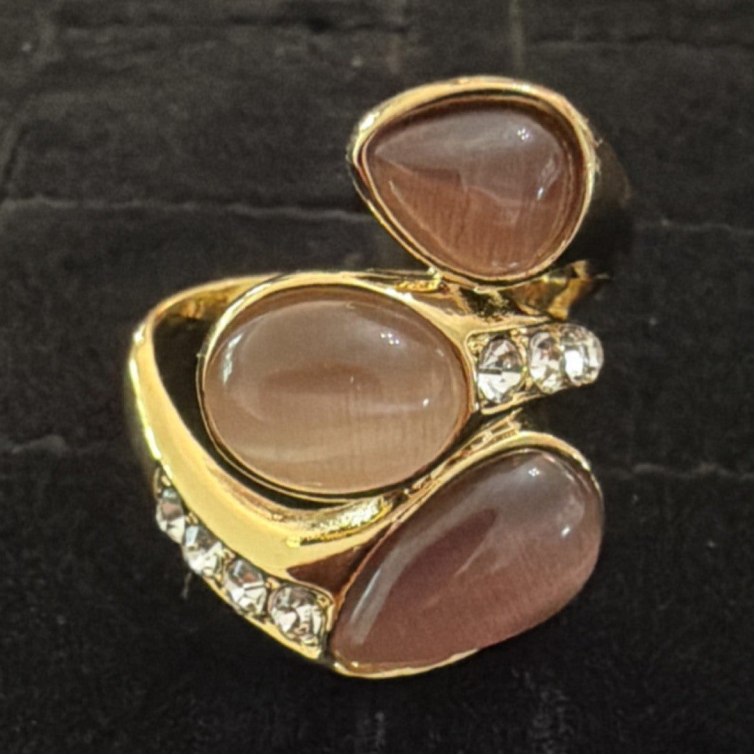 Camille Lucie Gold Tone Pink Teardrop Cocktail Ring Size 8 Designer signed