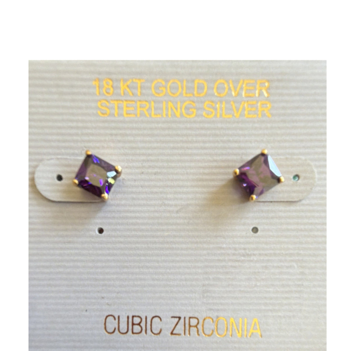 18K Gold Over 925 Sterling Silver Purple CZ Square Stud Earrings Butterfly