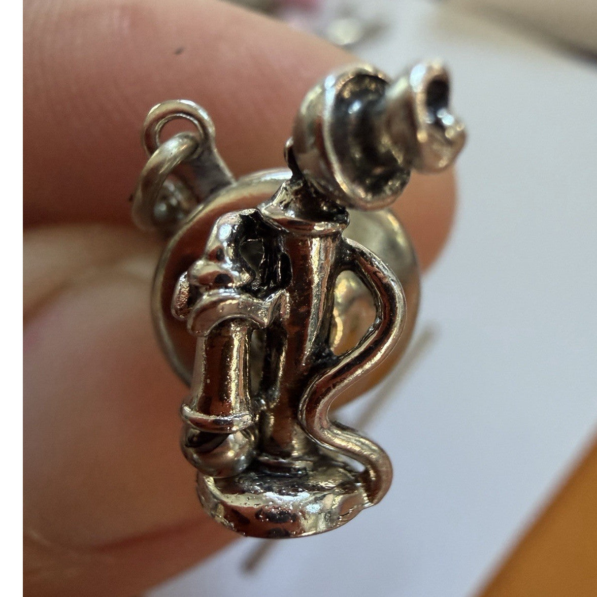 Vintage Phone Pin Tie Tack Silver Tone