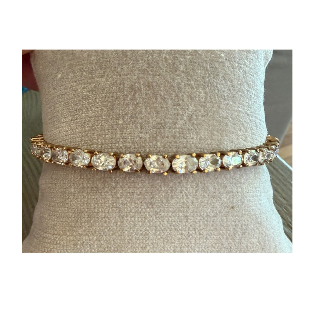 925 Sterling Silver Gold Vermeil White Quartz Tennis Bracelet 8”