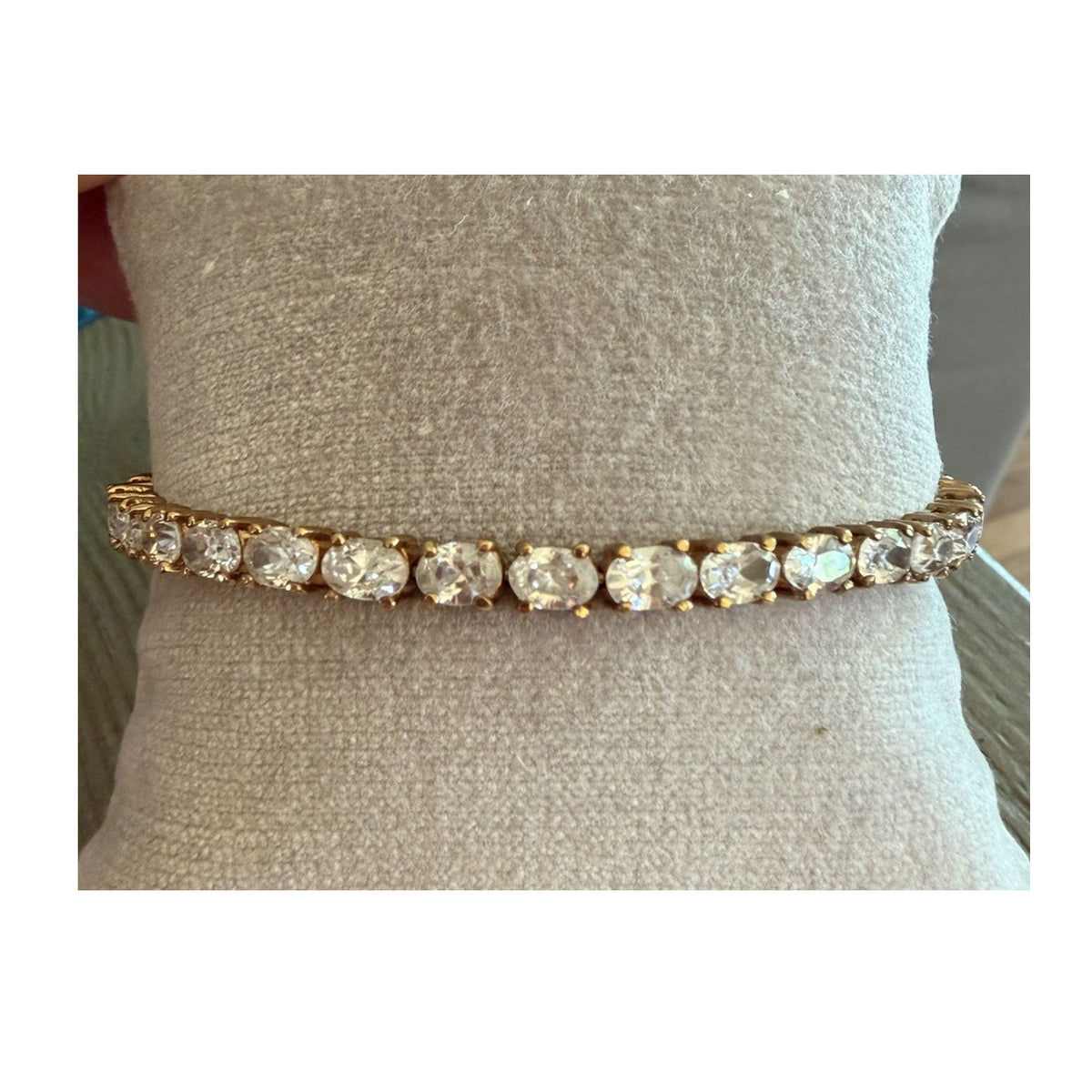 925 Sterling Silver Gold Vermeil White Quartz Tennis Bracelet 8”