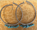 Sterling Silver 925 Turquoise Beaded Large Hoop Dangle Earrings Navajo Style