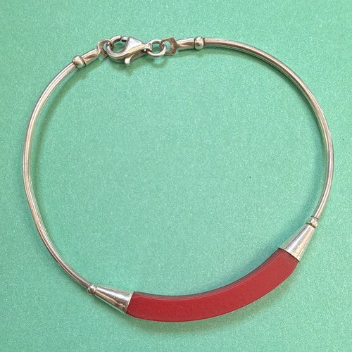 Sterling Silver 925 Dainty Bracelet Red silicone Bar Lobster Closure  6.5"