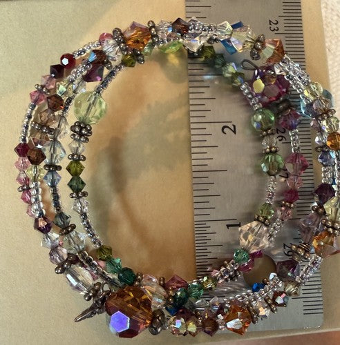 Multicolor Crystal Glass Bicone Beaded Wrap Bracelet No Clasp Stackable