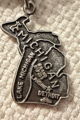 Sterling Signed Sterling Silver 925 Michigan Map Charm Pendant Travel Theme